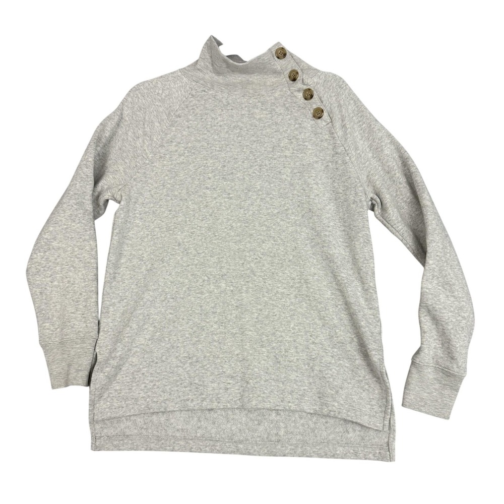 J.Crew Sweatshirt Womens Small Gray Funnel Neck Button Shoulder Pullover